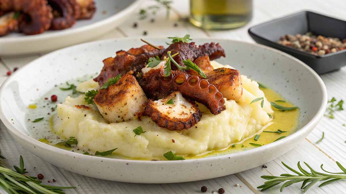 Polpo croccante su crema di patate